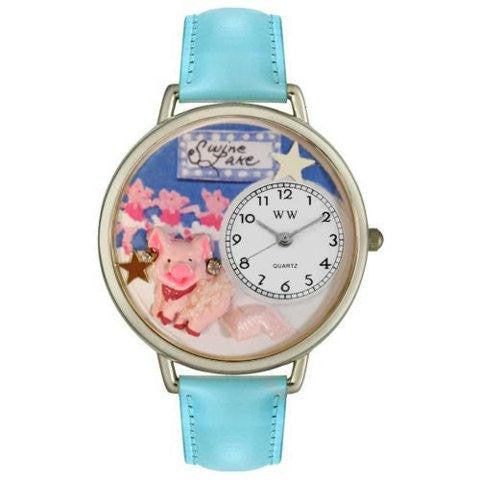 Whimsical Unisex Swine Lake Baby Blue Leather Watch