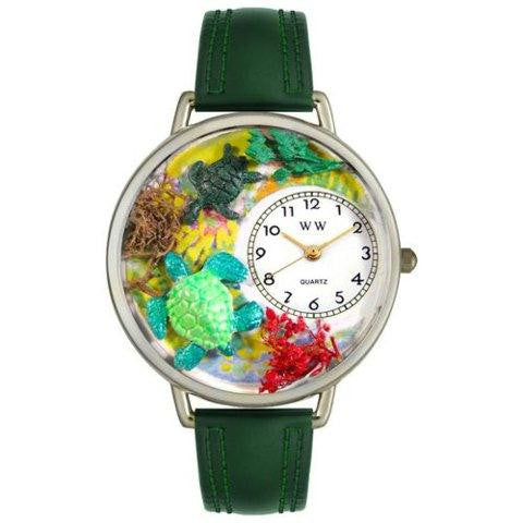 Whimsical Unisex Turtles Hunter Green Leather Watch