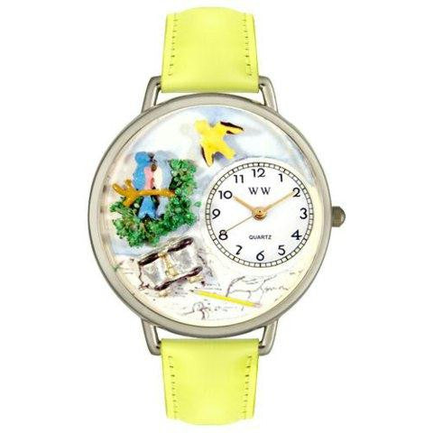 Whimsical Unisex Bird Watching Yellow Leather Watch