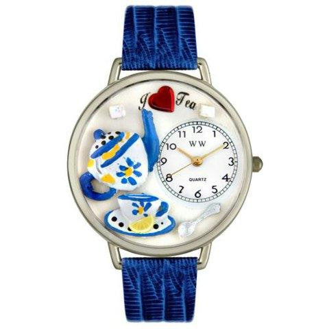 Whimsical Unisex Tea Lover Royal Blue Leather Watch