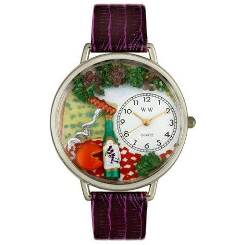 Whimsical Unisex Wine-Cheese Purple Leather Watch