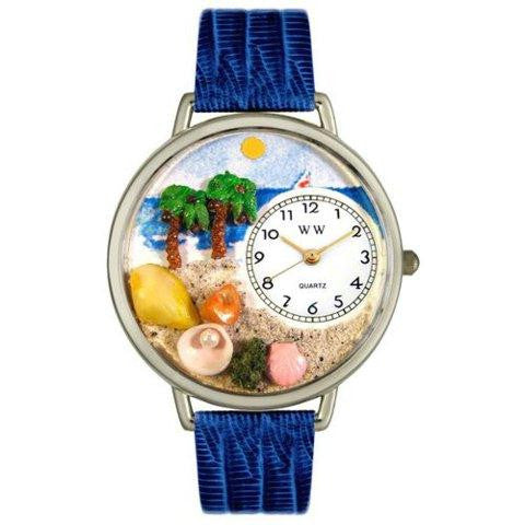 Whimsical Unisex Palm Tree Royal Blue Leather Watch