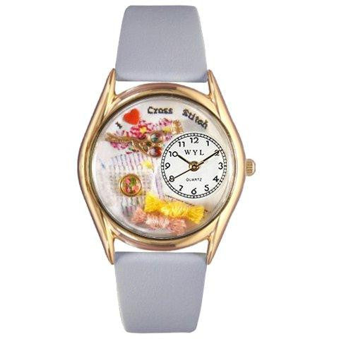 Whimsical Womens Cross Stitch Baby Blue Leather Watch