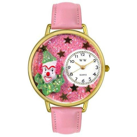 Whimsical Unisex Pink Glitter Clown Pink Leather Watch