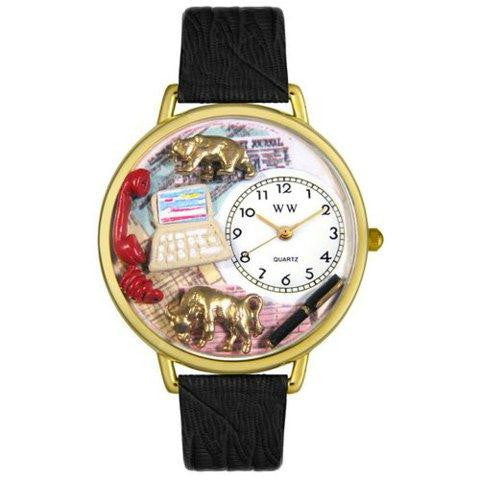 Whimsical Unisex Stock Broker Black Skin Leather Watch