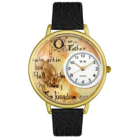 Whimsical Unisex Lords Prayer Black Skin Leather Watch