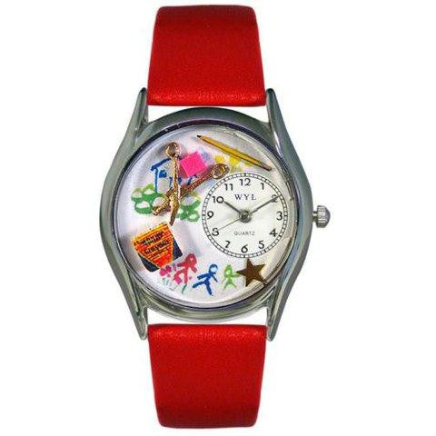 Whimsical Womens Preschool Teacher Red Leather Watch