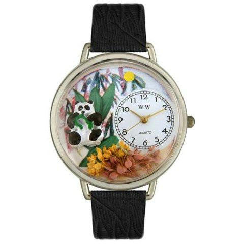 Whimsical Unisex PAnda Bear Black Skin Leather Watch