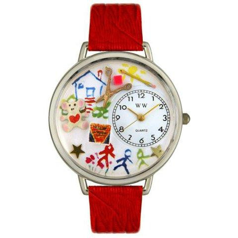 Whimsical Unisex Preschool Teacher Red Leather Watch