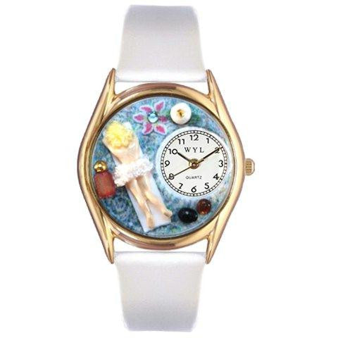 Whimsical Womens Massage Therapist White Leather Watch