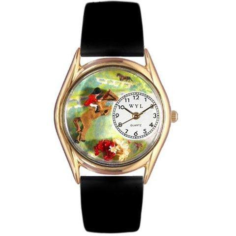 Whimsical Womens Horse Competition Black Leather Watch