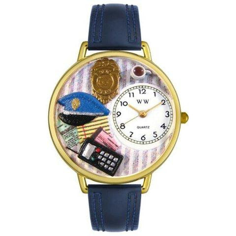 Whimsical Unisex Police Officer Navy Blue Leather Watch