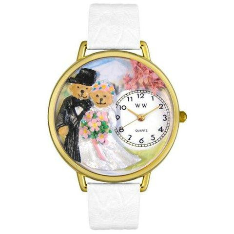 Whimsical Unisex Teddy Bear Wedding White Leather Watch