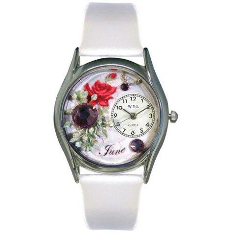 Whimsical Womens Birthstone: June White Leather Watch