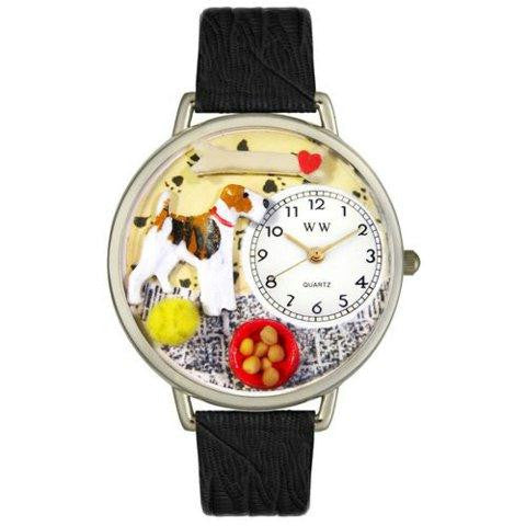 Whimsical Unisex Fox Terrier Black Skin Leather Watch