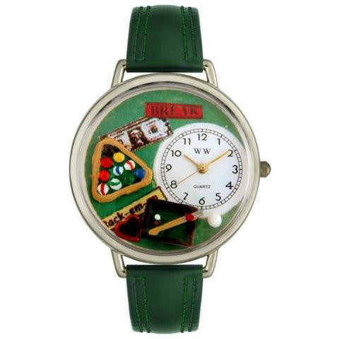 Whimsical Unisex Billiards Hunter Green Leather Watch