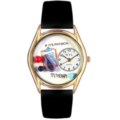 Whimsical Womens Physical Therapist Black Leather Watch