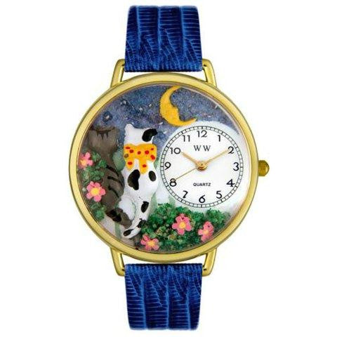 Whimsical Unisex Cats Night Out Royal Blue Leather Watch