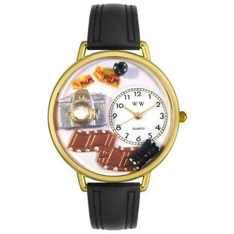 Whimsical Unisex Photographer Black Padded Leather Watch