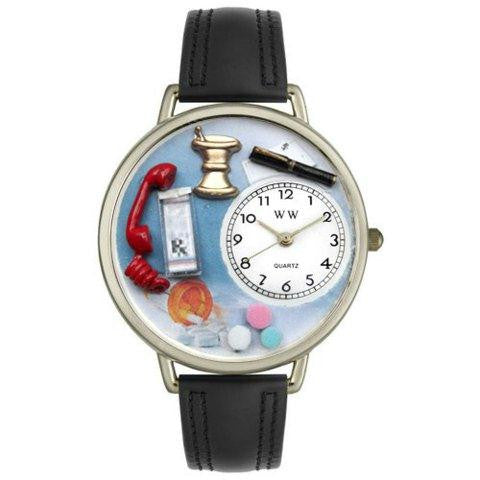 Whimsical Unisex Pharmacist Black Padded Leather Watch