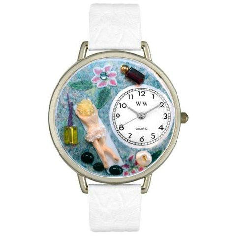 Whimsical Unisex Massage Therapist White Leather Watch