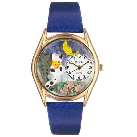 Whimsical Womens Cats Night Out Royal Blue Leather Watch