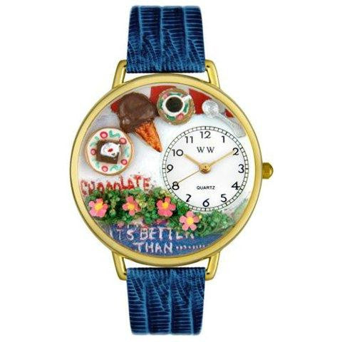 Whimsical Unisex Chocolate Lover Royal Blue Leather Watch