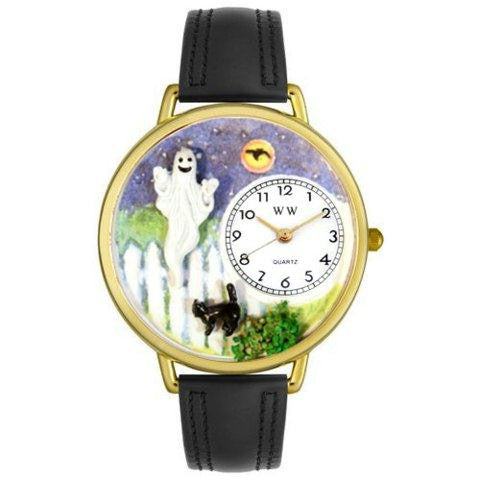 Whimsical Unisex Halloween Ghost Black Skin Leather Watch