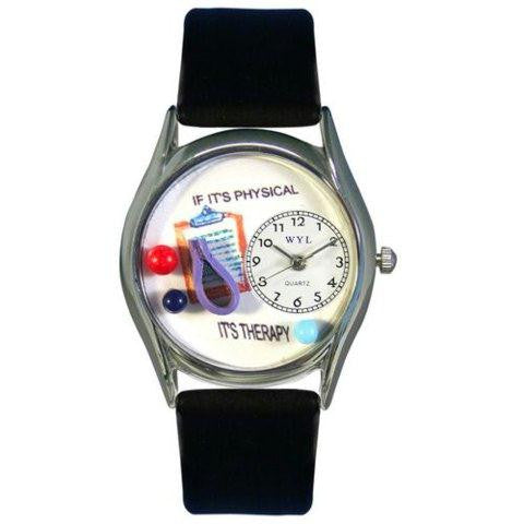 Whimsical Womens Physical Therapist Black Leather Watch