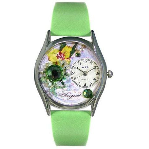 Whimsical Womens Birthstone: August Green Leather Watch