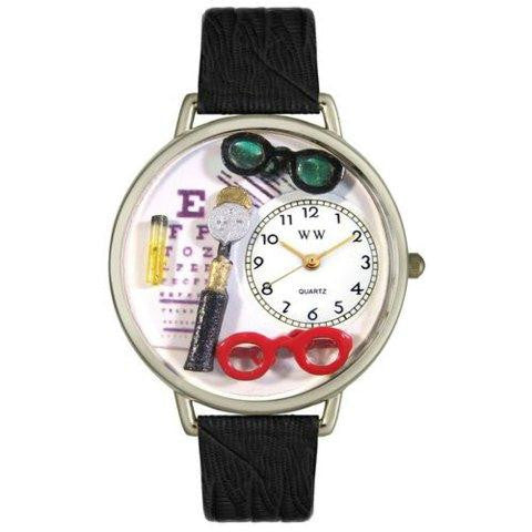 Whimsical Unisex Opthamologist Black Skin Leather Watch