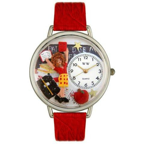 Whimsical Unisex Kindergarten Teacher Red Leather Watch