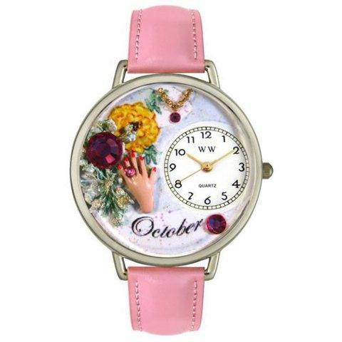 Whimsical Unisex Birthstone: October Pink Leather Watch