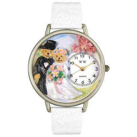 Whimsical Unisex Teddy Bear Wedding White Leather Watch