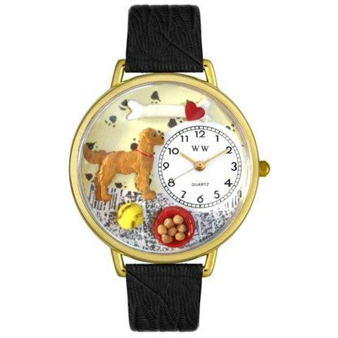 Whimsical Unisex Golden Retriever Black Skin Leather Watch