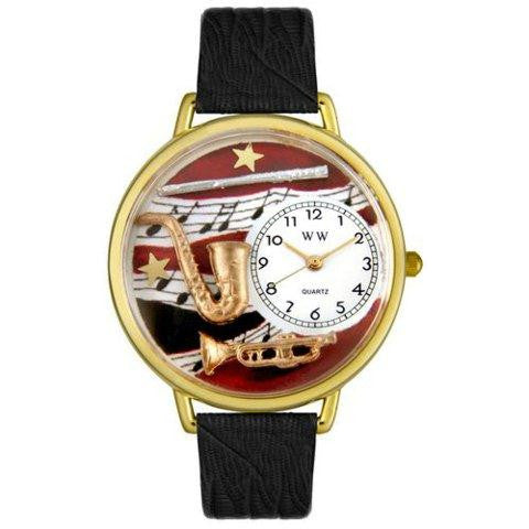 Whimsical Unisex Wind Instruments Black Skin Leather Watch