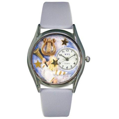 Whimsical Womens Angel with Harp Baby Blue Leather Watch