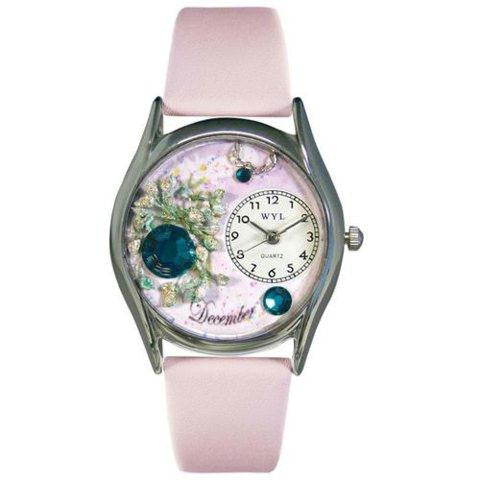 Whimsical Womens Birthstone: December Pink Leather Watch