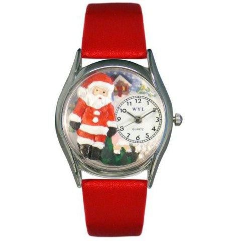 Whimsical Womens Christmas Santa Claus Red Leather Watch