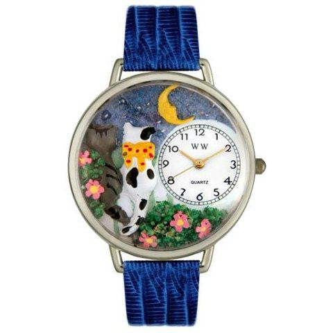 Whimsical Unisex Cats Night Out Royal Blue Leather Watch