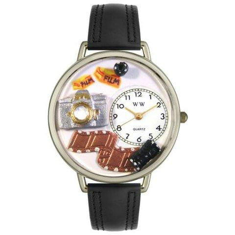 Whimsical Unisex Photographer Black Padded Leather Watch