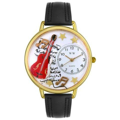 Whimsical Unisex Electric Guitar Black Padded Leather Watch