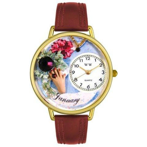 Whimsical Unisex Birthstone: January Burgundy Leather Watch