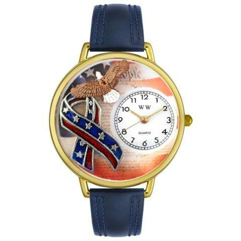 Whimsical Unisex American Patriotic Navy Blue Leather Watch