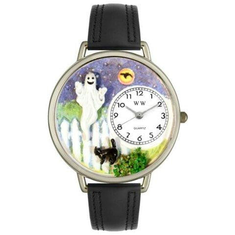 Whimsical Unisex Halloween Ghost Black Skin Leather Watch