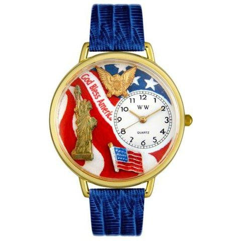 Whimsical Unisex July 4th Patriotic Royal Blue Leather Watch