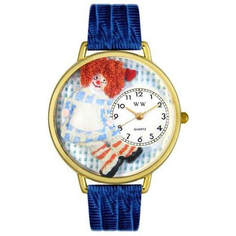 Whimsical Unisex Vintage Raggedy Ann Royal Blue Leather Watch