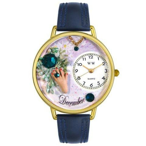 Whimsical Unisex Birthstone: December Navy Blue Leather Watch