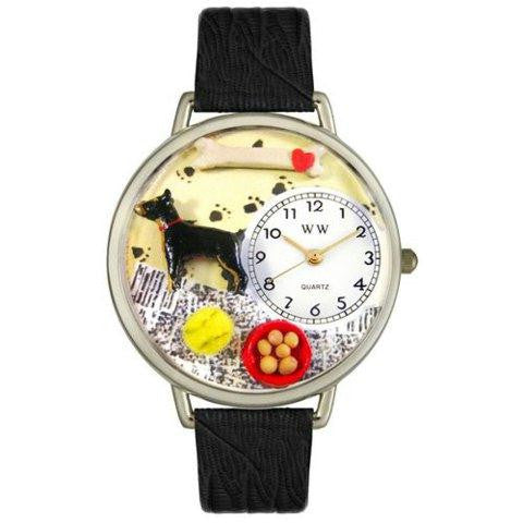 Whimsical Unisex Doberman Pinscher Black Skin Leather Watch