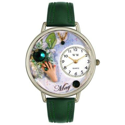 Whimsical Unisex Birthstone: May Hunter Green Leather Watch